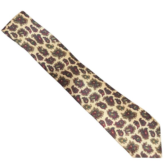 American Living 100% Silk Statement Tie Gold Red Green Paisley Vintage Handmade - Picture 2 of 6